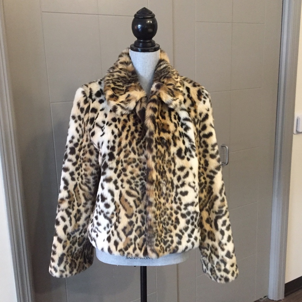 Express Leopard Faux Fur Jacket in Cream, Brown, Black